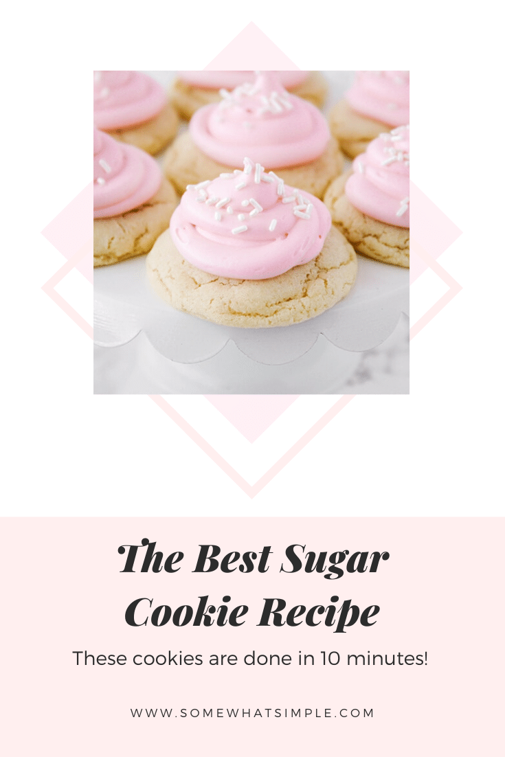 These easy sugar cookies are a favorite in our home! A no-chill recipe made with simple ingredients that comes together quickly! They're so easy, they only take 10 minutes from start to finish. #sugarcookiesfrosting #easysugarcookierecipe #10minutesugarcookies #bestsugarcookierecipe #nochillsugarcookies via @somewhatsimple