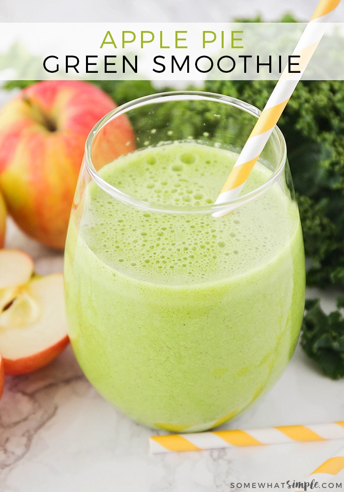 This simple Green Smoothie is made with apples, kale or spinach, nutmeg and cinnamon. It can be made vegan and gluten free and it is nutritious and delicious! #greensmoothie #greensmoothierecipes #greensmoothiecleanse #healthygreesmoothie #simplegreensmoothie via @somewhatsimple