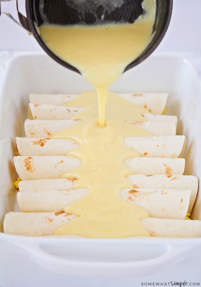 hollandaise sauce poured over tortillas