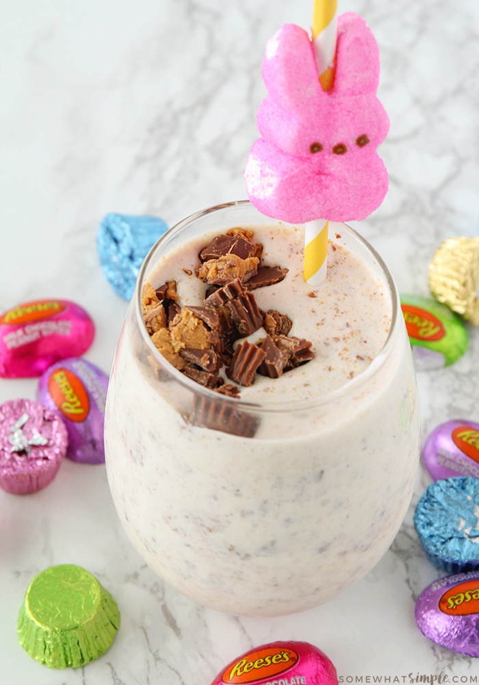 Easter Candy Milkshake with a peep on a straw