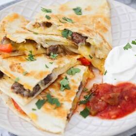 slice of a fajita quesadilla on a plate