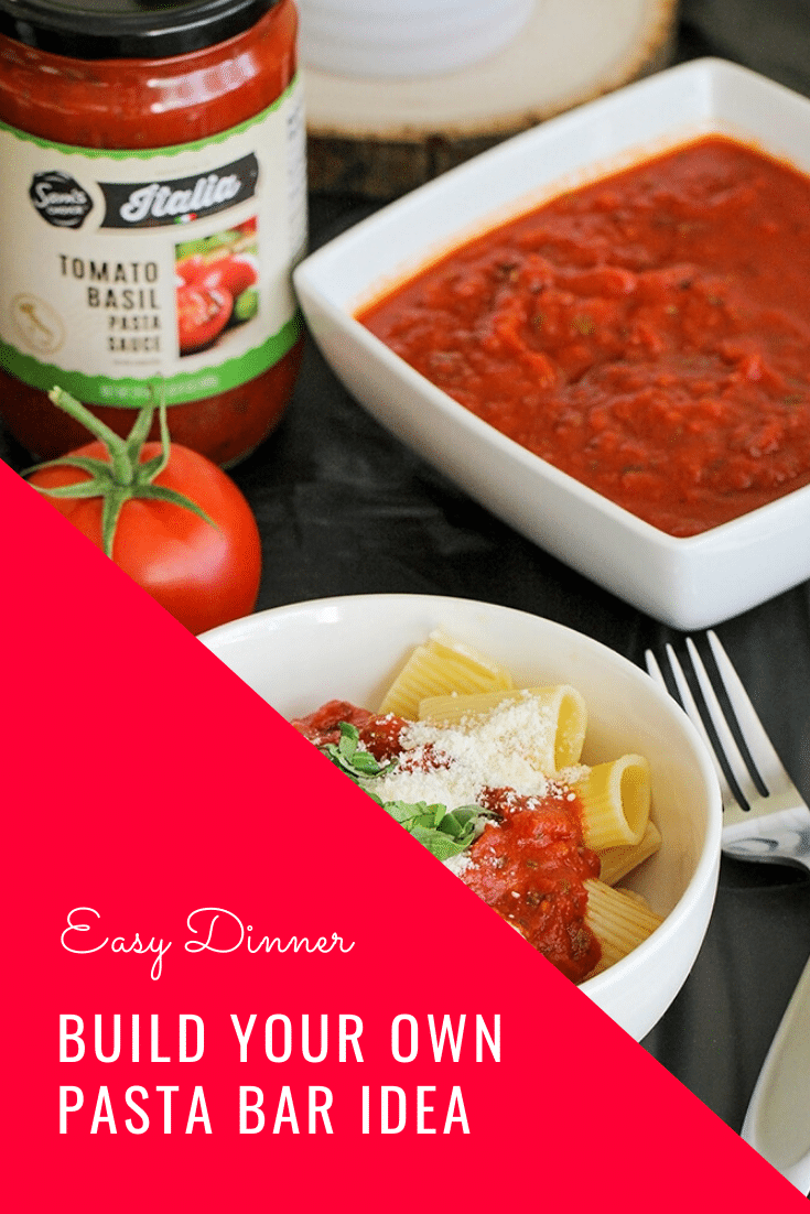 Host a fun and delicious dinner party at home with this easy Italian pasta bar! Mix and match pasta, sauce, and toppings to build the perfect bowl of pasta! This idea can easily feed a large crowd so it's perfect for dinner parties, weddings, family get togethers or any other time you need to feed a large group. via @somewhatsimple