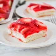 close up of a slice of strawberry cake