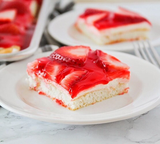 close up of a slice of strawberry cake