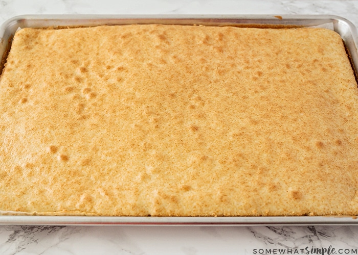 white cake baked in a sheet cake pan