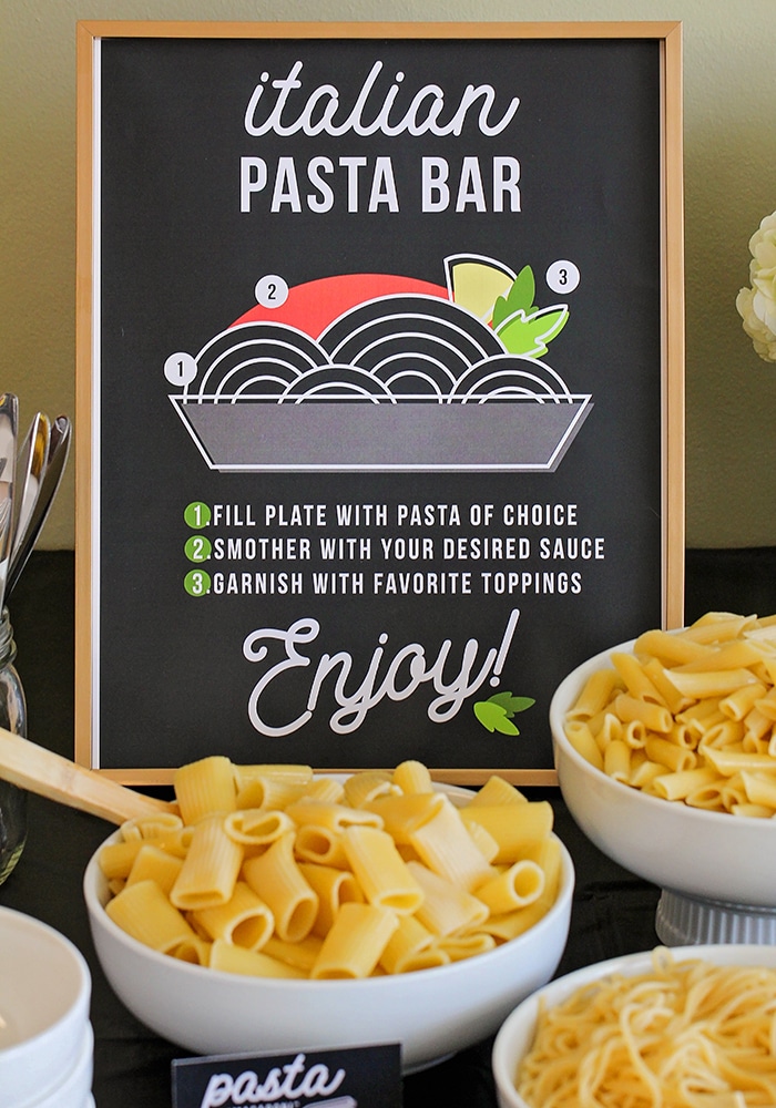 Host a fun and delicious dinner party at home with this easy Italian pasta bar! Mix and match pasta, sauce, and toppings to build the perfect bowl of pasta! 