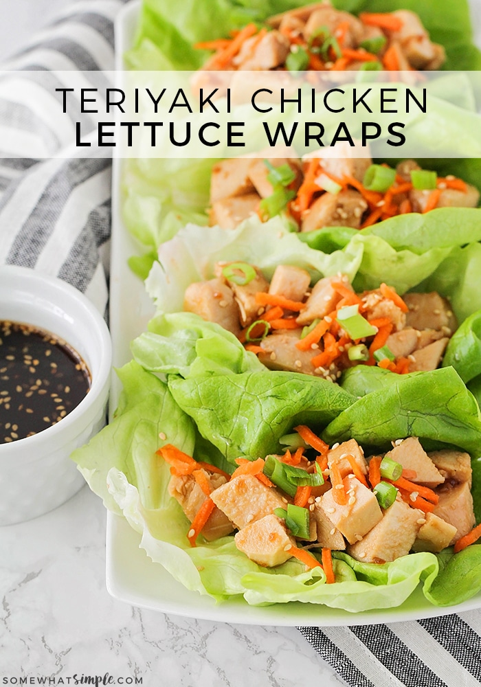 Chicken Teriyaki Lettuce Wraps are a quick and easy dinner idea that is jam-packed with fresh, delicious flavor!  #chicken #teriyaki #teriyakichicken #lettucewraps via @somewhatsimple