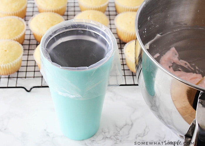 a cup lined with a frosting bag is an easy tip