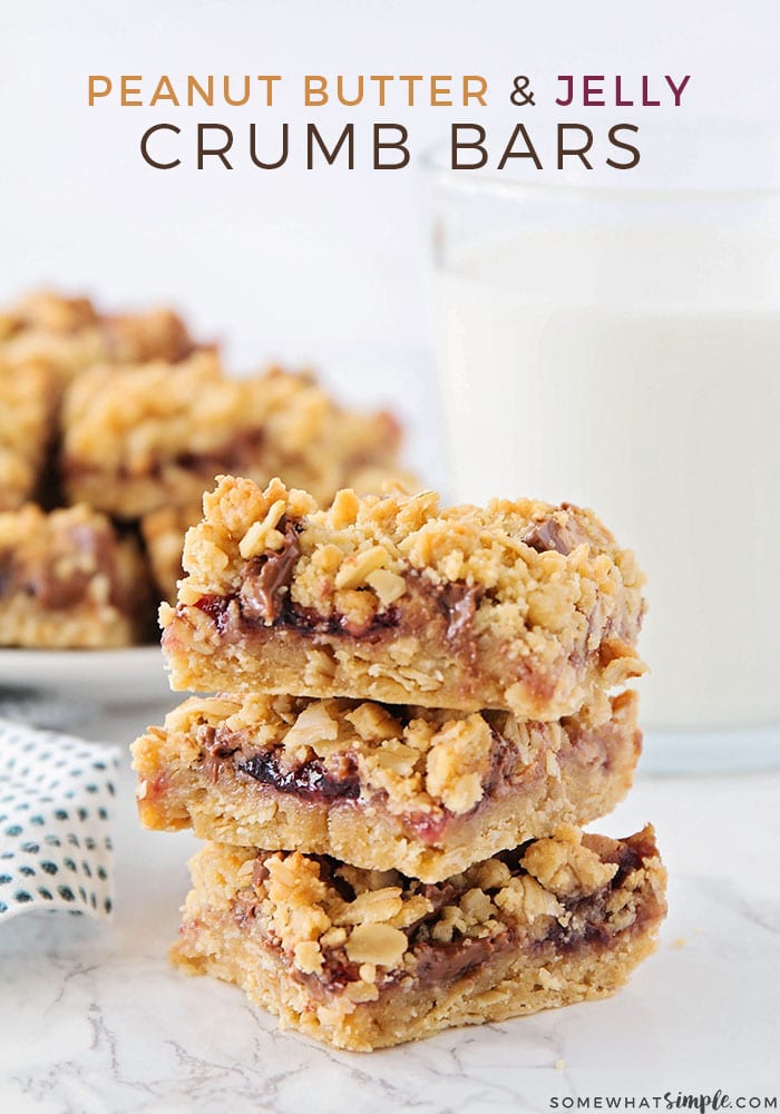 Peanut butter and jelly never tasted so good! These Peanut Butter and Jelly Crumb Bars are easy to make and taste delicious!  via @somewhatsimple