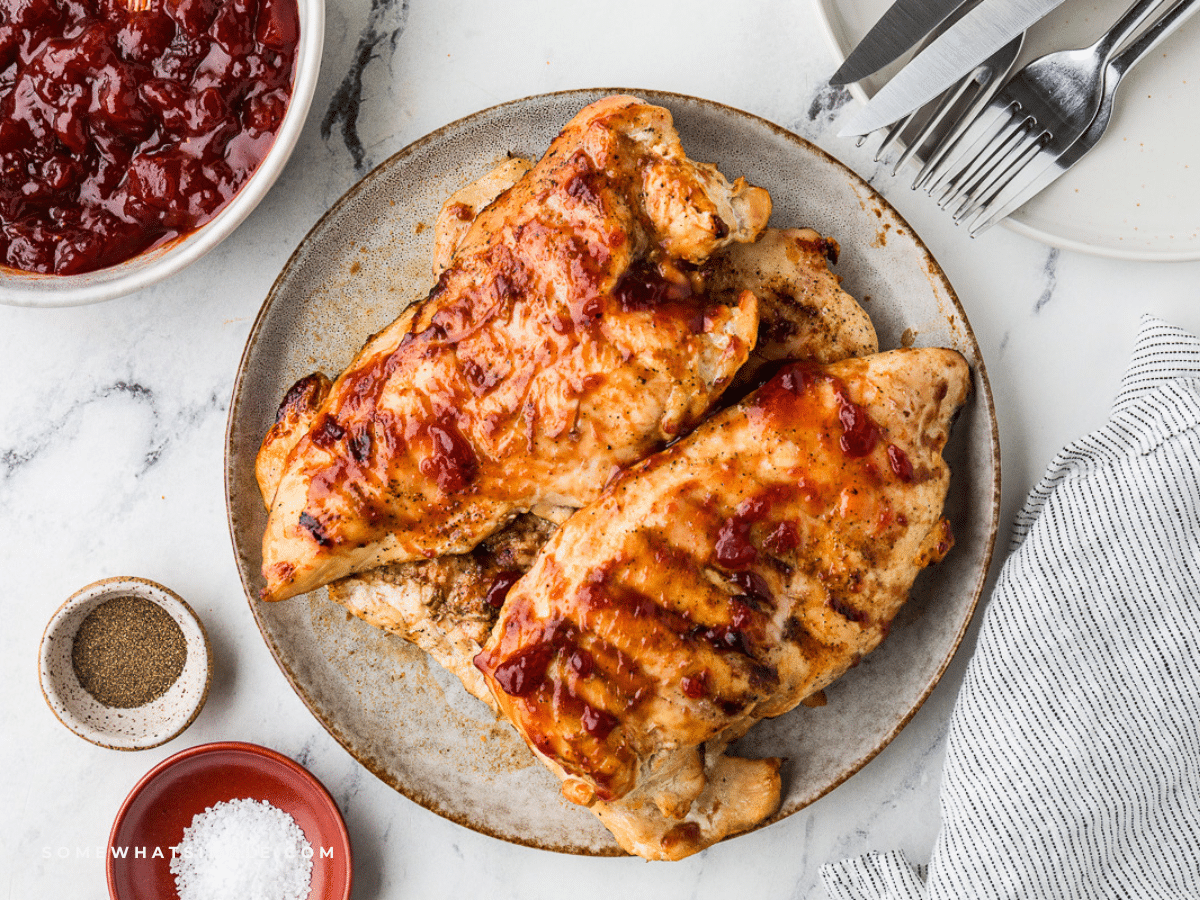 Plated grilled BBQ Cranberry Chicken