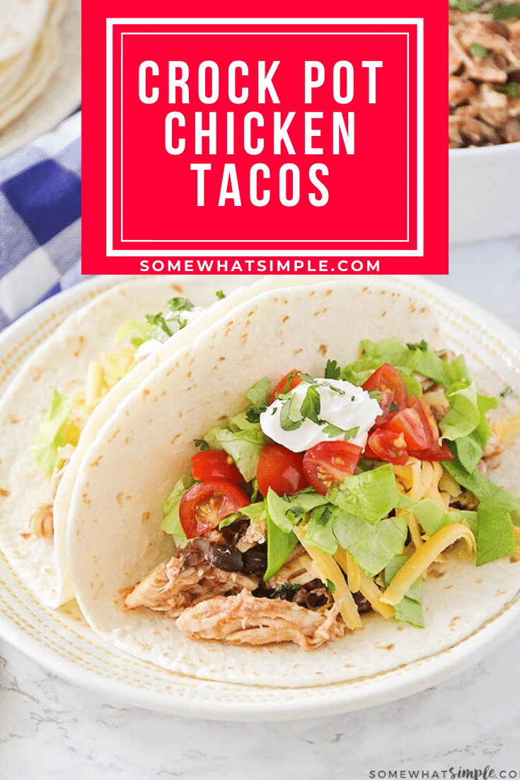 These crockpot chicken tacos are one of our very favorite meals!  With only 3 ingredients, this taco recipe is easy to make and takes no time to prepare.  Simply put the ingredients into your slow cooker, then sit back and relax! #crockpotchickentacos #crockpotchickentacoswithsalsa #3ingredientcrockpotchickentacos #healthychickentacos #crockpotchickentacorecipe via @somewhatsimple