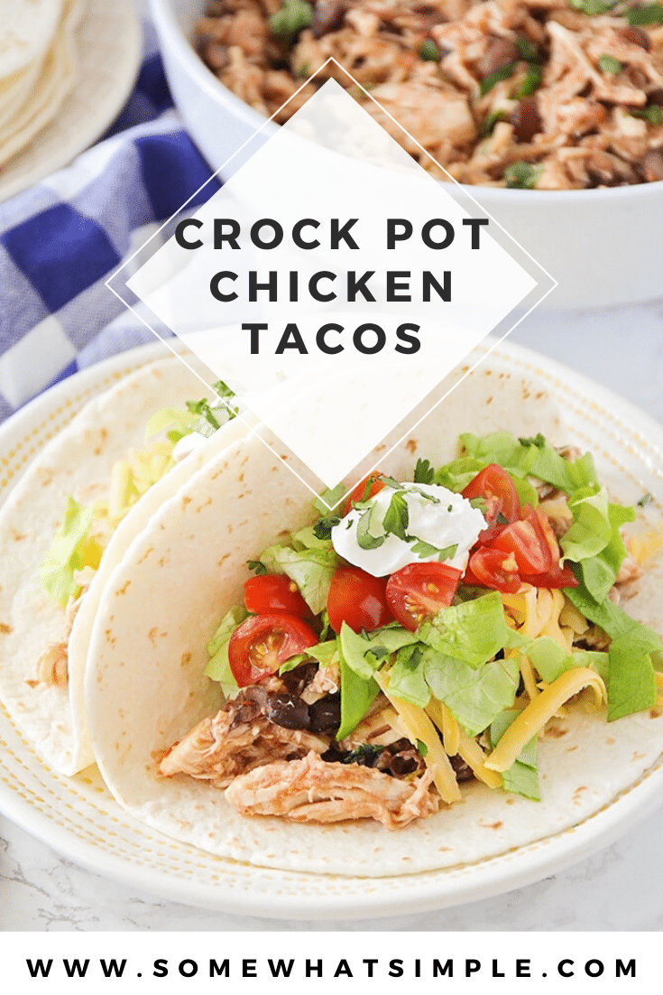 These crockpot chicken tacos are one of our very favorite meals!  With only 3 ingredients, this taco recipe is easy to make and takes no time to prepare.  Simply put the ingredients into your slow cooker, then sit back and relax! #crockpotchickentacos #crockpotchickentacoswithsalsa #3ingredientcrockpotchickentacos #healthychickentacos #crockpotchickentacorecipe via @somewhatsimple