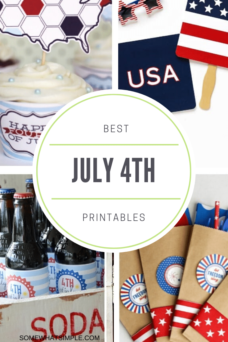 Get ready to celebrate Independence Day with 15 favorite 4th of July Printables!  These adorable ideas will help make your July 4th more festive and patriotic. #4thofjuly #printables #july4thfreeprintables #july4thdecorations #july4printablesforkids via @somewhatsimple