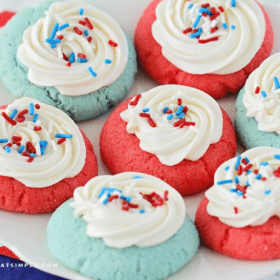 plated Patriotic Jello Cookies with flag napkins to the side
