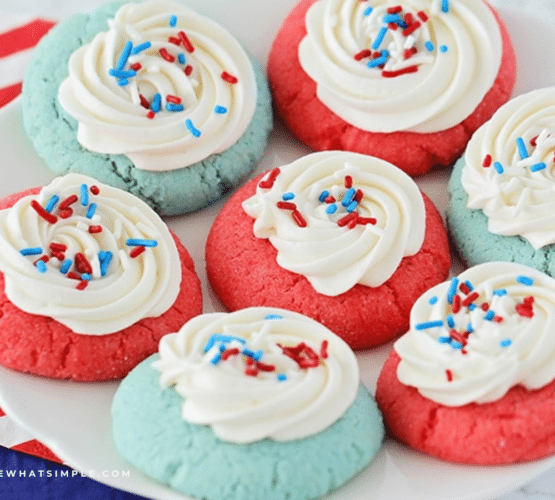 plated Patriotic Jello Cookies with flag napkins to the side