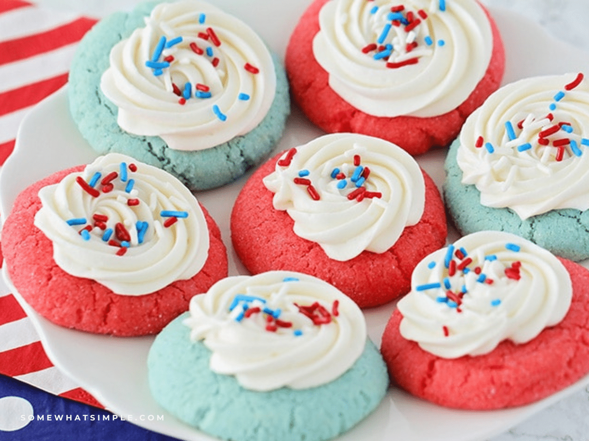 plated Patriotic Jello Cookies with flag napkins to the side