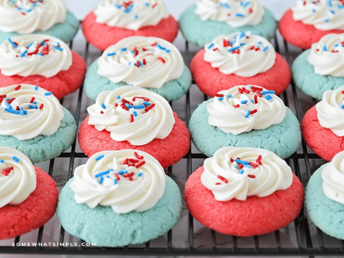 frosted Patriotic Jello Cookies on a cooling rack