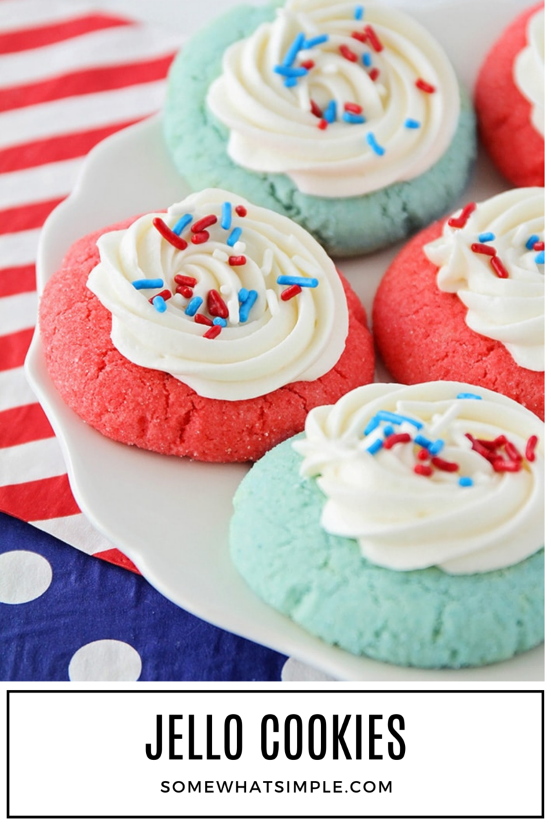 long image of Patriotic Jello Cookies with text overlay