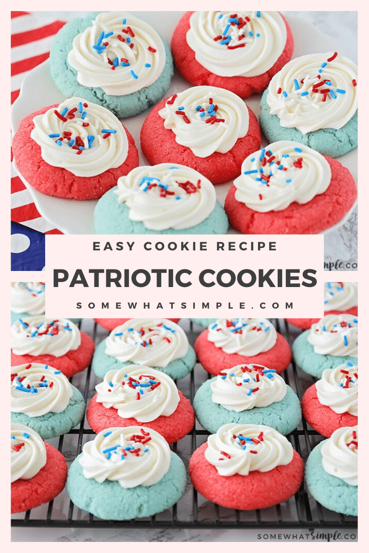 These patriotic jello cookies are the perfect addition to any upcoming Fourth of July or Memorial Day celebrations. Whether you're having a BBQ, picnic, or staying home and watching fireworks from your lawn these delicious cookies are simple to make and taste delicious! #patrioticjellocookies #4thofjulytreats #patrioticcookierecipe #jellocookies #patrioticcookies #memorialdaycookies via @somewhatsimple