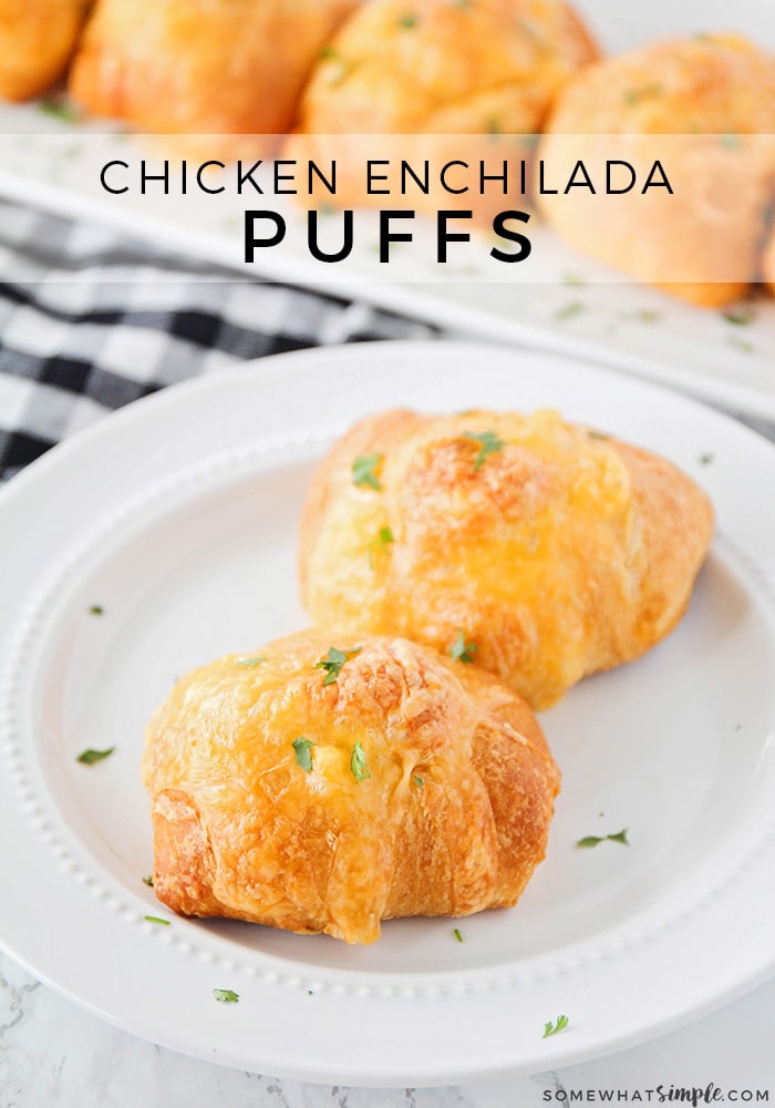 These delicious and savory chicken enchilada puffs are the perfect easy meal! They’re stuffed with a cheesy chicken enchilada filling, and they taste amazing!
#chicken #enchilada #enchiladas #easydinner via @somewhatsimple