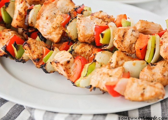 grilled chicken kabobs with bell peppers & onions