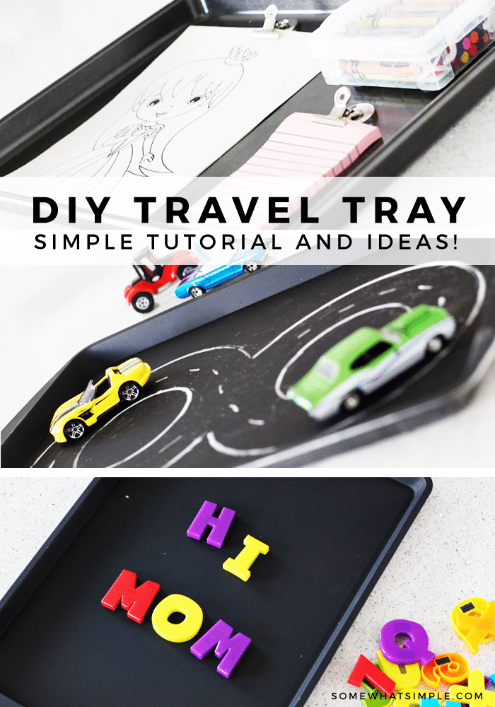 Keep your kids entertained and happy on your next road trip with this simple road trip travel tray! #travel #familytravel #roadtrip #activities #roadtripgames via @somewhatsimple