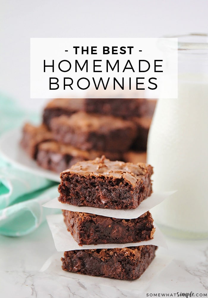 I spent several years in search of the best homemade brownie recipe. My search is over, this is it. These homemade brownies are not only decadent and delicious, they are also super simple to make!  #homemadebrowniesfromscratch #easyhomemadebrownies #brownierecipe #homemadebrowniesrecipe #easybrowniesfromscratch via @somewhatsimple