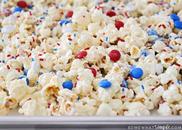 patriotic popcorn with red white and blue candy