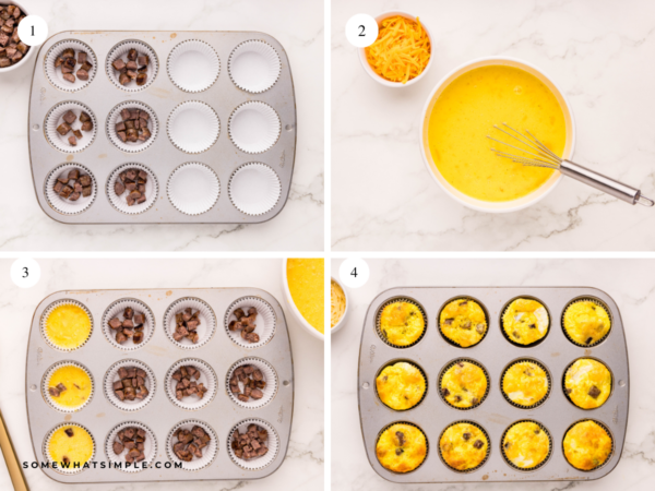 collage of images showing how to make breakfast cupcakes