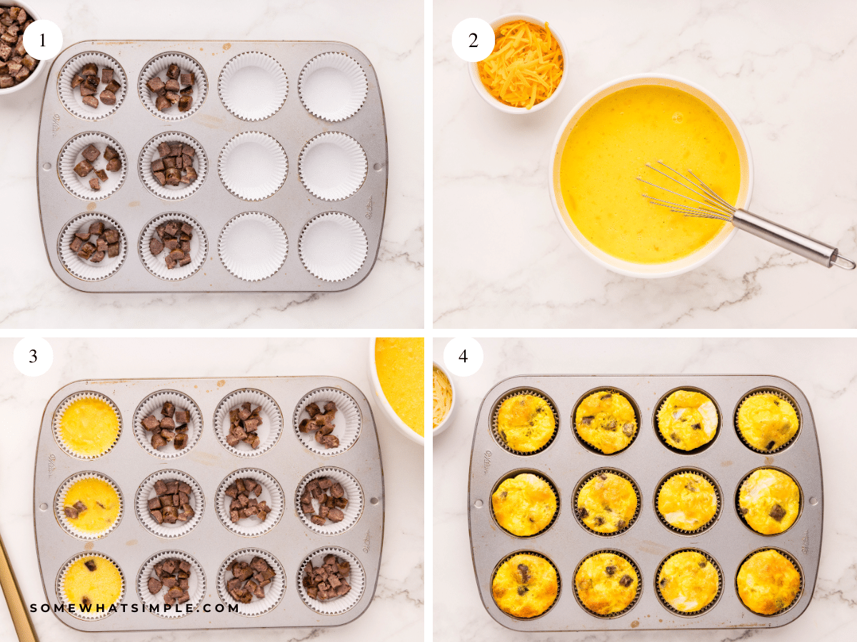collage of images showing how to make breakfast cupcakes