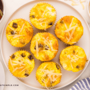 overhead shot of breakfast cupcakes on a white plate