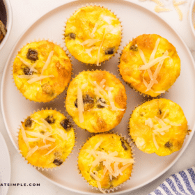 overhead shot of breakfast cupcakes on a white plate