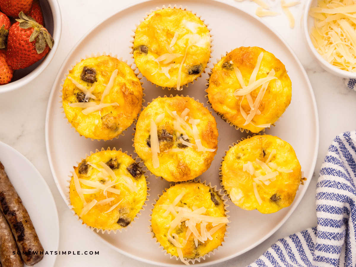 overhead shot of breakfast cupcakes on a white plate