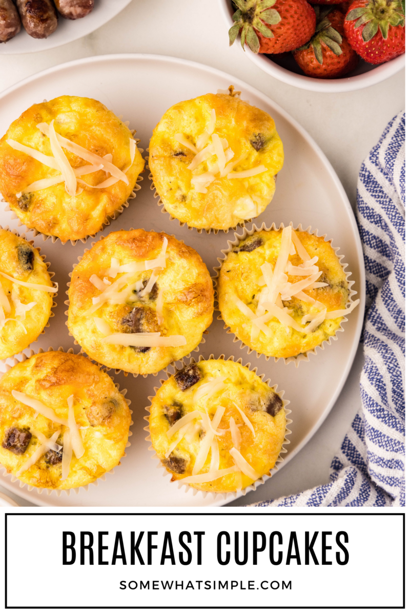 long image of breakfast cupcakes with a text overlay of the recipe title