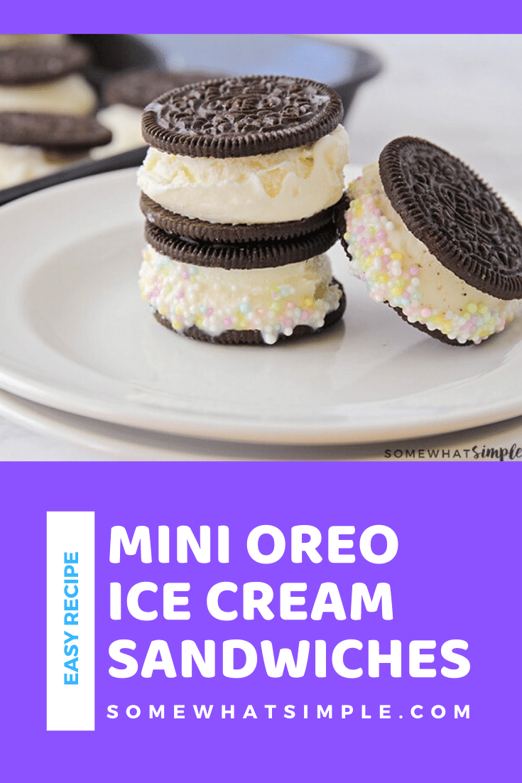 A homemade Oreo ice cream cookie sandwich is easy to make and it is completely delicious!  These mini Ice cream sandwiches are creamy and refreshing and they totally satisfy my sweet tooth. #oreoicecreamsandwich #icecreamsandwich #cookieicecreamsandwich #icecreamsandwichcookies #icecreamsandwichrecipe via @somewhatsimple