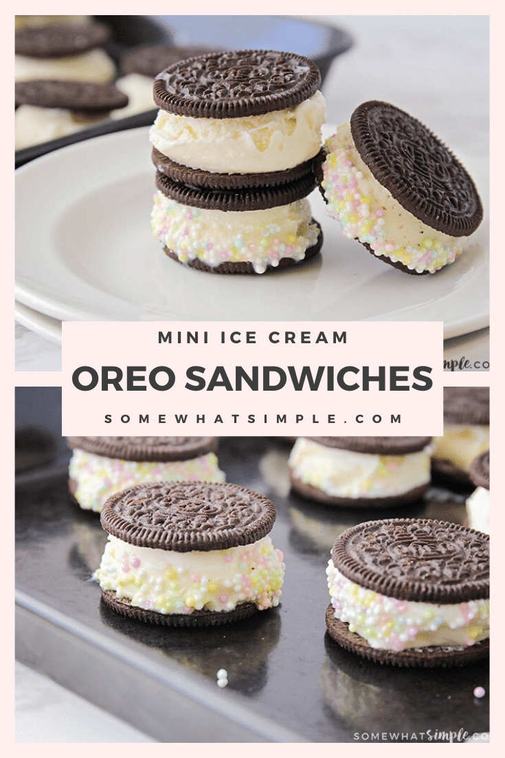 A delicious ice cream sandwich made with two Oreo cookies and vanilla ice cream - this homemade Oreo Ice Cream Sandwich is easy to make, creamy and refreshing! via @somewhatsimple