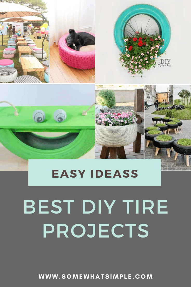 Old tires can be a nightmare to recycle, but have no fear! Here are 10 tire recycling ideas that will give your old tires new life and make them look amazing! #diytireprojects #gardentireprojects #backyardtireprojects #creativetireprojectideas #tireprojectsforkids via @somewhatsimple