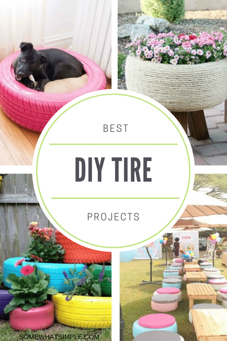 Old tires can be a nightmare to recycle, but have no fear! Here are 10 tire recycling ideas that will give your old tires new life and make them look amazing! #diytireprojects #gardentireprojects #backyardtireprojects #creativetireprojectideas #tireprojectsforkids via @somewhatsimple