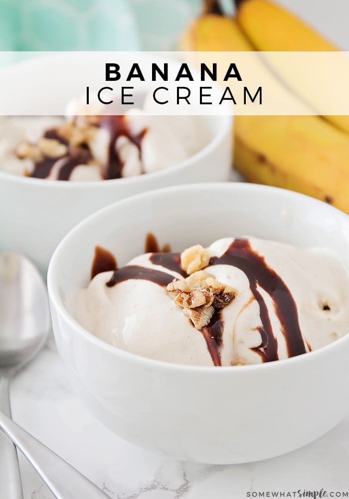 This homemade frozen banana ice cream is so easy to make and uses only two ingredients.  In just a few minutes you can turn your frozen bananas into this healthy treat that's perfect for a hot day! via @somewhatsimple