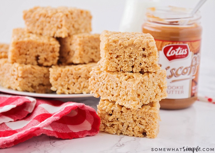 a plate of creamy rice krispie treats