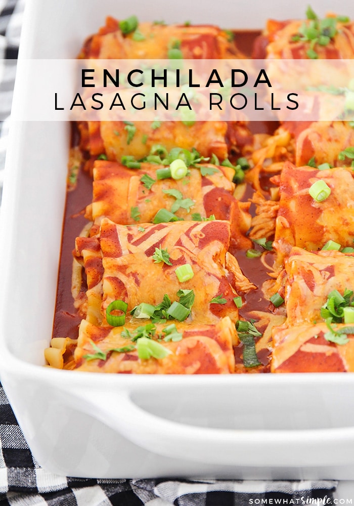 These Enchilada Lasagna Rolls have all the great flavors of a classic chicken enchilada recipe, but we're ditching the tortillas and wrapping the filling inside some lasagna noodles... and the result is simply delicious! via @somewhatsimple