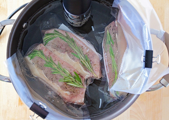 steak being cooked using the sous vide method