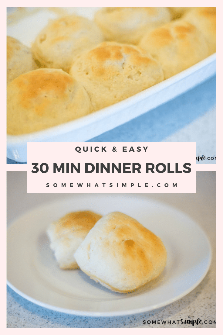 Made from scratch, these quick and easy 30-minute dinner rolls turn out light and fluffy every time, and they taste absolutely amazing! via @somewhatsimple