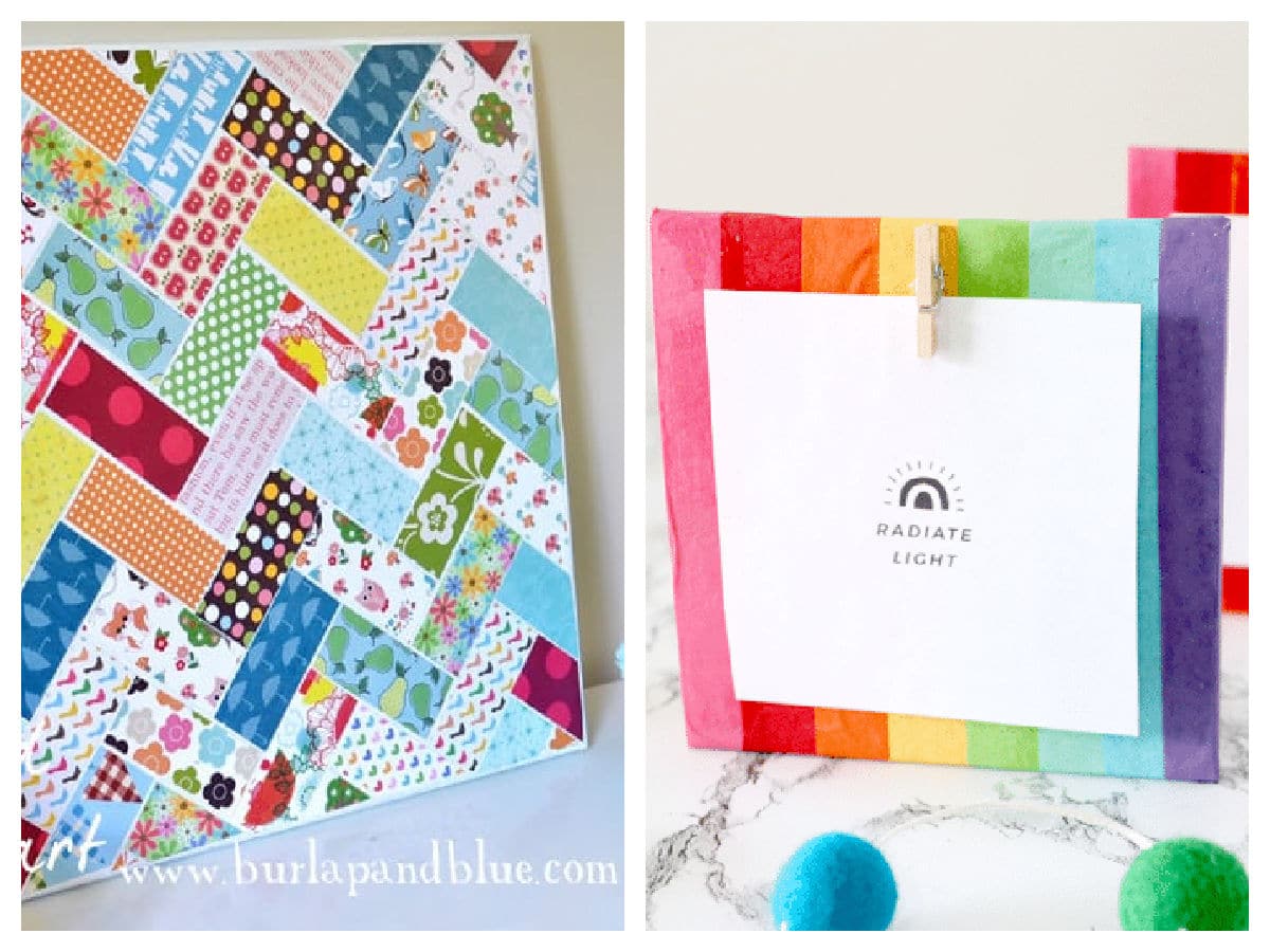 2 mod podge crafts side by side that are colorful and easy to make