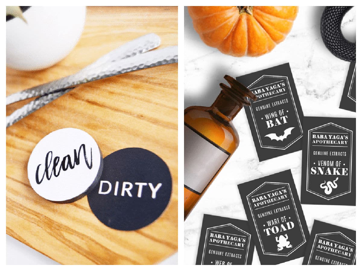 dishwasher magnets and halloween apothecary label side by sides 