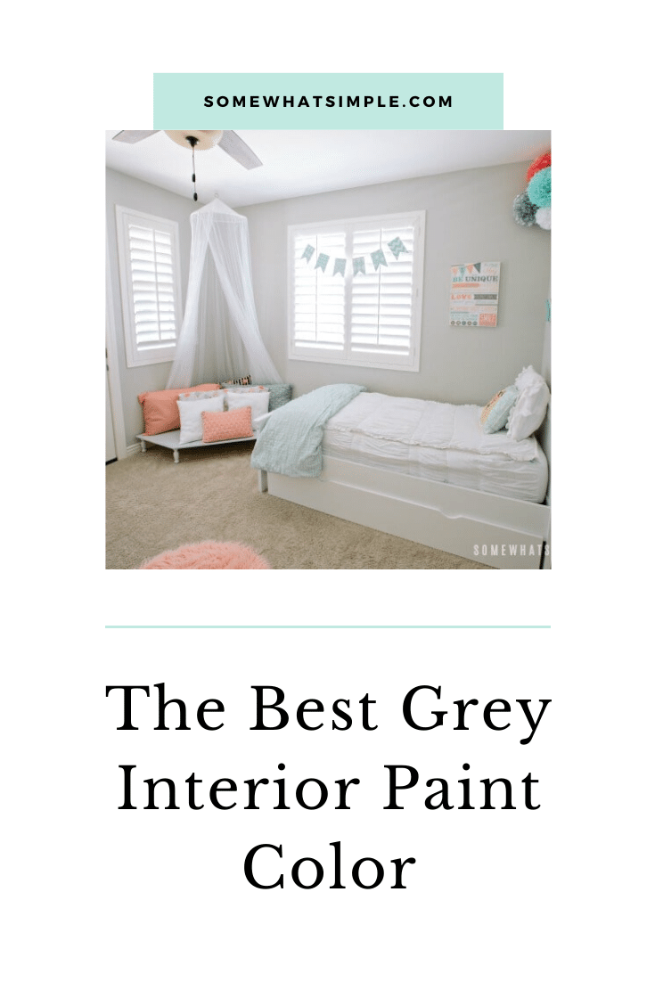 This is the best interior gray paint color you'll ever find. It's perfect for bedrooms, bathrooms, kitchens and family rooms.  If you're struggling to find a true gray paint without any undertones, this post is for you! #bestgraypaintforbedroom #bestgraypaintcolor #graypaintwithoutundertones #dunnedwardsminersdustgraypaint #graypaintcolorforlivingroom via @somewhatsimple