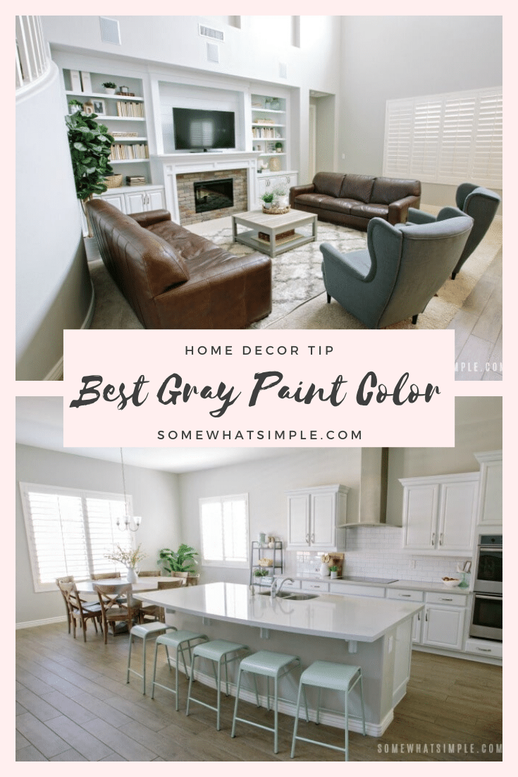 This is the best interior gray paint color you'll ever find. It's perfect for bedrooms, bathrooms, kitchens and family rooms.  If you're struggling to find a true gray paint without any undertones, this post is for you! #bestgraypaintforbedroom #bestgraypaintcolor #graypaintwithoutundertones #dunnedwardsminersdustgraypaint #graypaintcolorforlivingroom via @somewhatsimple