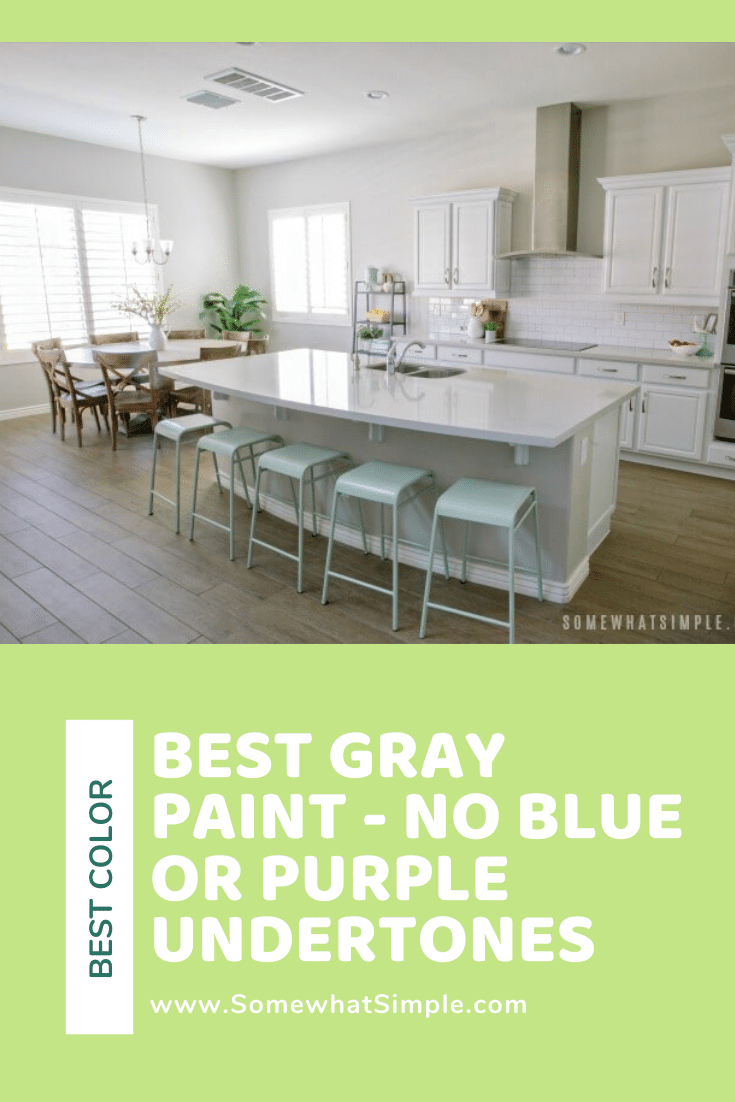 This is the best interior gray paint color you'll ever find. It's perfect for bedrooms, bathrooms, kitchens and family rooms.  If you're struggling to find a true gray paint without any undertones, this post is for you! #bestgraypaintforbedroom #bestgraypaintcolor #graypaintwithoutundertones #dunnedwardsminersdustgraypaint #graypaintcolorforlivingroom via @somewhatsimple