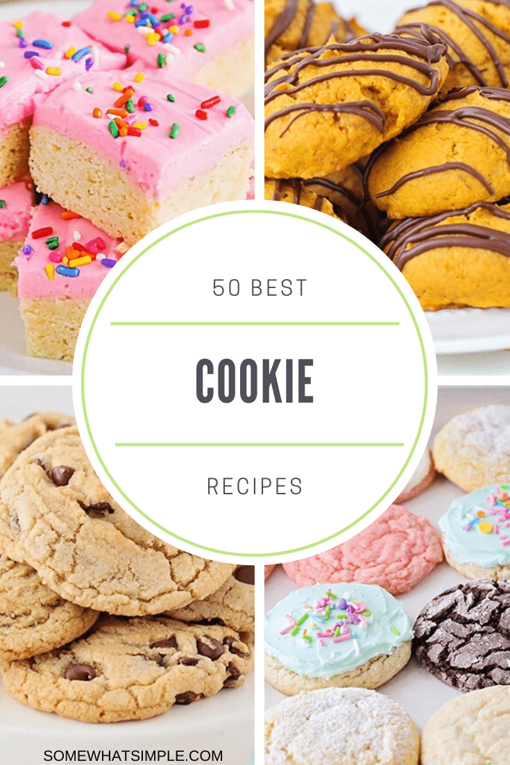 Everyone has their favorite cookie recipes, but you just might find your newest addiction on the list below. We're sharing 50 favorite cookie recipes from blogs we LOVE! From chocolate chip cookies, to sugar cookies, to cake mix cookies and everything in between. There's a recipe you're definitely going to love! #easycookierecipes #bestcookierecipes #homemadecookierecipes #sugarcookies #cakemixcookies via @somewhatsimple