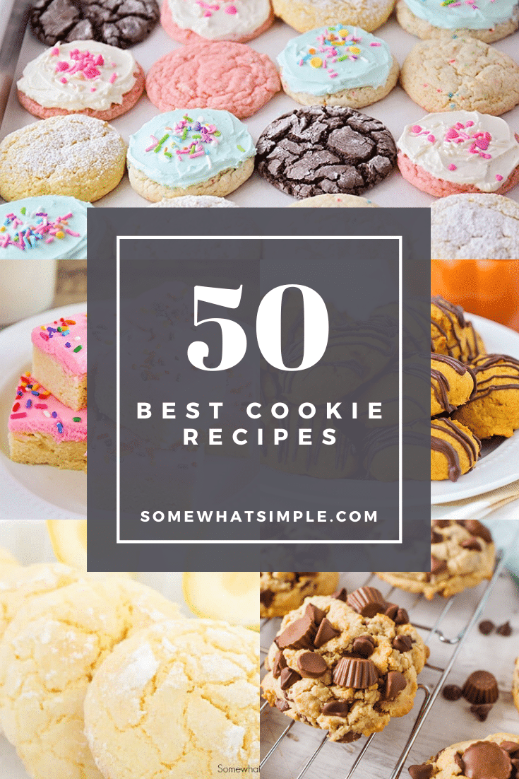 Everyone has their favorite cookie recipes, but you just might find your newest addiction on the list below. We're sharing 50 favorite cookie recipes from blogs we LOVE! From chocolate chip cookies, to sugar cookies, to cake mix cookies and everything in between. There's a recipe you're definitely going to love! #easycookierecipes #bestcookierecipes #homemadecookierecipes #sugarcookies #cakemixcookies via @somewhatsimple